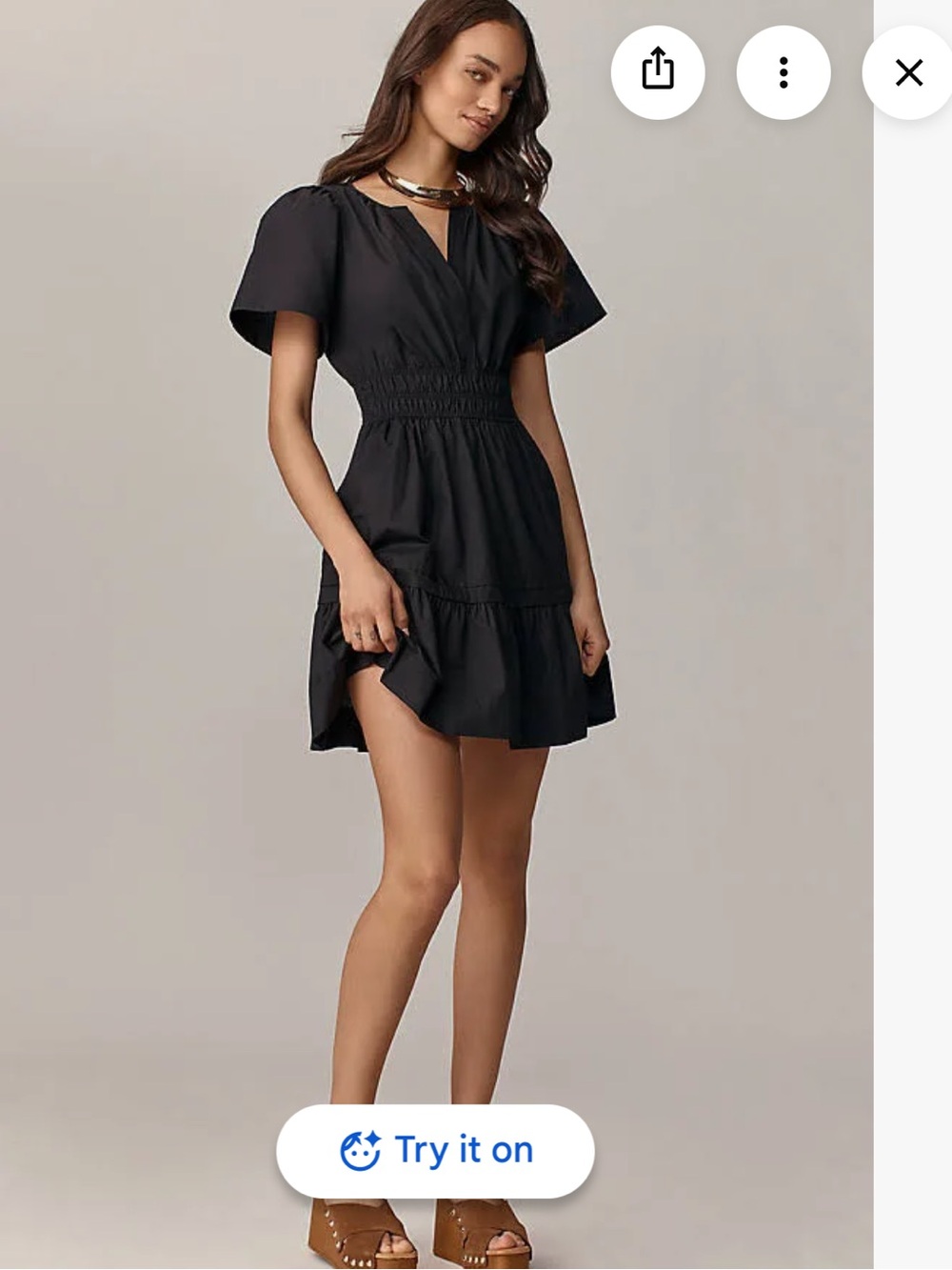 Anthropologie Black Smocked-Waist Flutter Sleeve Mini Dress